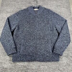 L.L. Bean Sweater Mens Large Blue Lambswool Full Zip Mock Neck Lined Knit Jacket